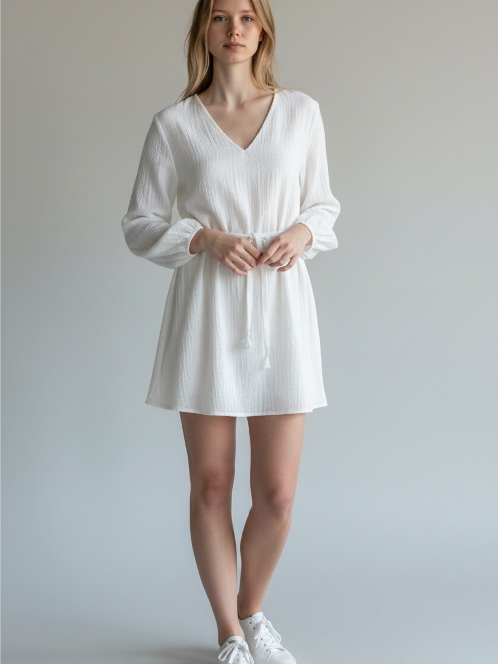 NWT H&M Divided White Cotton Gauze Mini Dress M